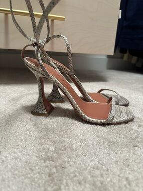 Amina Muaddi Snake-Print Ankle-Tie Sandals